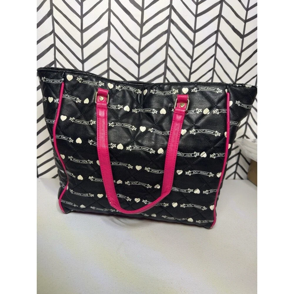 Betsy Johnson New York, NY Black Pink Quilted Satchel Bag